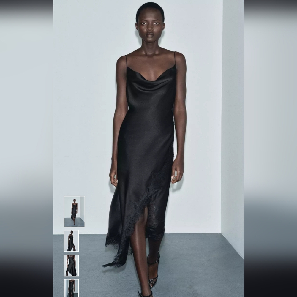 Zara Black Satin Midi Dress